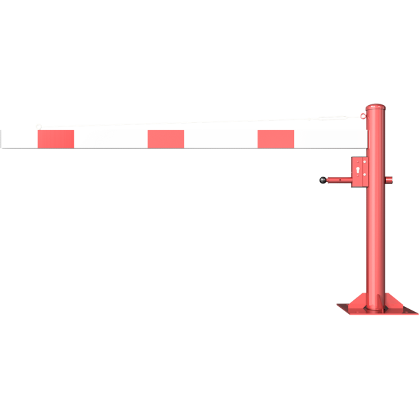 Swing barrier | with pull rope reinforcement | to be fixed by plugs, hot-dip galvanized and red coated with white reflecting rings | Barrier arm length: 1500 mm | with Euro profile cylinder lock